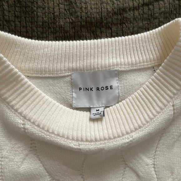 Pink Rose Cream Cable Knit Sweater - Picture 3 of 4
